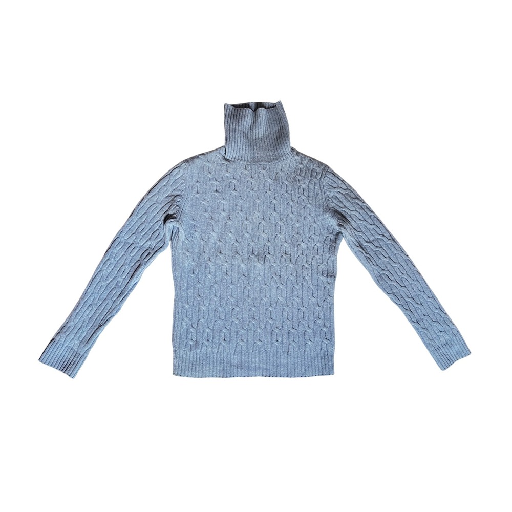 Brooks Brothers Wool Cashmere Cable Knit Turtleneck Sweater Light Blue XS